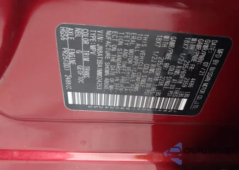 2021 Nissan Rogue Sv Fwd z USA, uszkodzony, nr VIN JN8AT3BA1MW024253